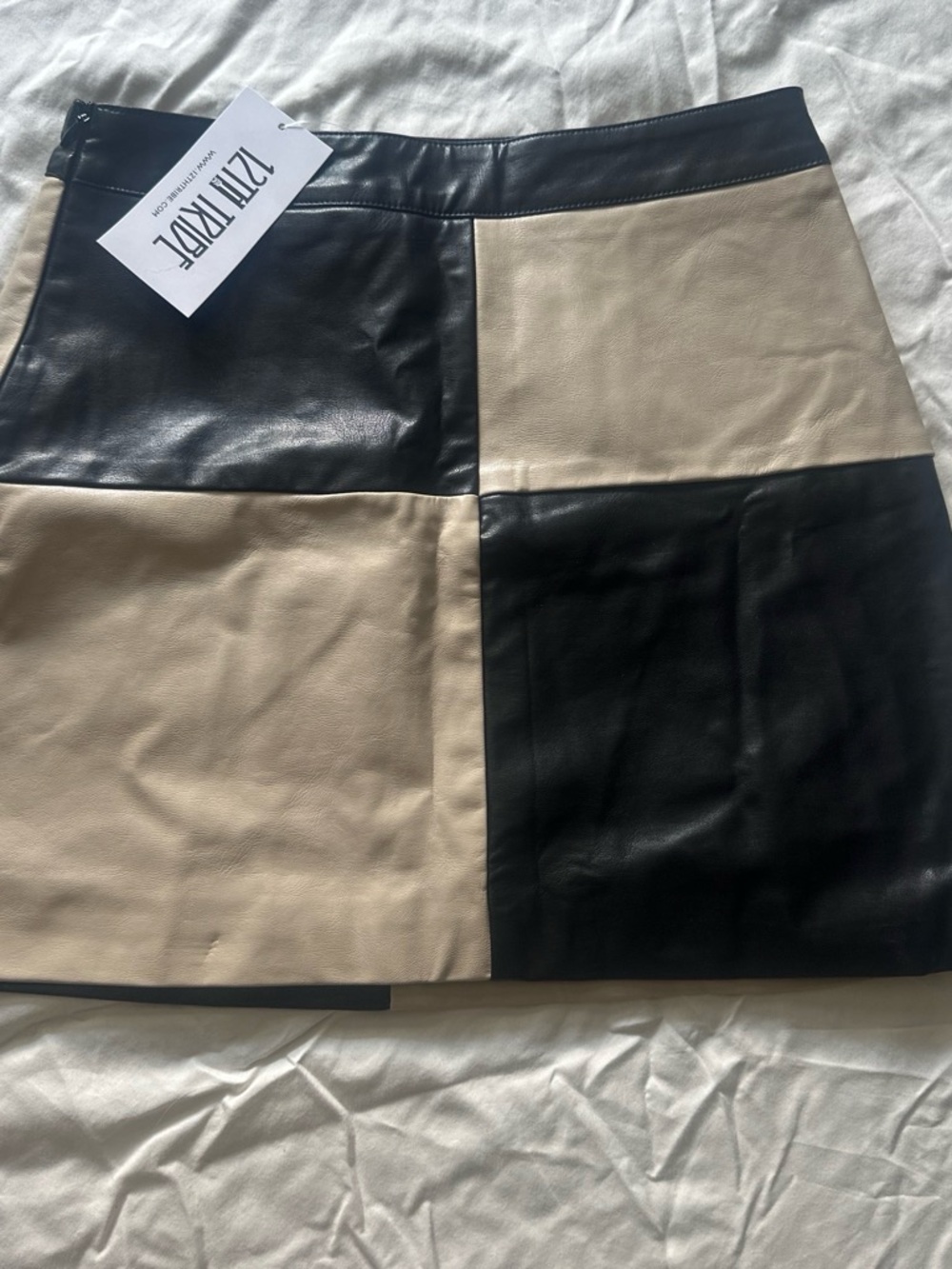 12th Tribe Black and Cream Patchwork Mini Skirt